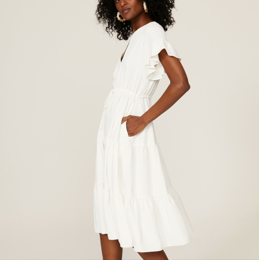 Amanda Uprichard Pegasus Ivory Tiered Waist Tie Dress - Picture 3 of 8